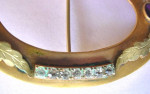 Victorian Sash Pin Large Brass Amethyst Glass & Clear Rhinestones