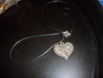Silver Heart on Black Cord Necklace