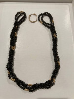 Black Onyx Bead Necklace with 14k gold spacers