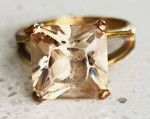 Peachy pink morganite princess cut ring