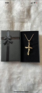 14k loose rope chain/gold twist cross with Diamond gift box