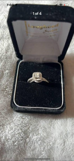 14k WG Wedding Ring w/matching band .25 Princess cut/Round Helo