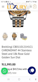 Breitling Chronomat 44 CB011012/H548-739P "Golden Sun" 11k Orig Retail