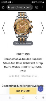 Breitling Chronomat 44 CB011012/H548-739P "Golden Sun" 11k Orig Retail