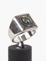 Unisex Large Stainless Steel Ring,Turquoise Chips, Gold Foil, Size 9.5