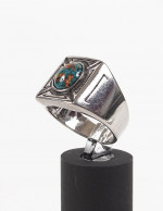 Unisex Large Stainless Steel Ring,Turquoise Chips, Gold Foil, Size 9.5