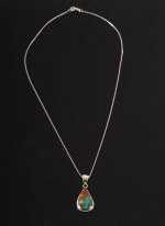 Signed Kingman Turquoise Pendant On 20" Sterling Box Chain Necklace.
