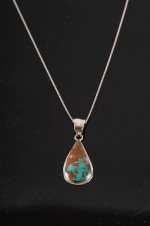 Signed Kingman Turquoise Pendant On 20" Sterling Box Chain Necklace.