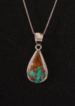 Signed Kingman Turquoise Pendant On 20" Sterling Box Chain Necklace.