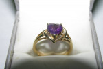 Ring Size 7.5  Heart Shaped Amethyst 10K Yellow Gold Diamond Accent