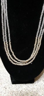 Silver & Gold Beaded Necklace 3 Strands Jewelry
