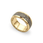 14k Solid Gold & Black Diamond 3 Rowed Pave Twist Ring
