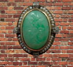Antique Green Jade and Seed Pearl 14K Ring