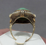 Antique Green Jade and Seed Pearl 14K Ring