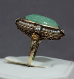 Antique Green Jade and Seed Pearl 14K Ring