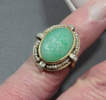 Antique Green Jade and Seed Pearl 14K Ring