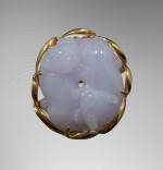 Lavender Jade carved "Double Badgers" 14K Yellow Gold Ring