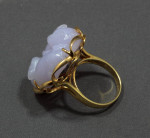 Lavender Jade carved "Double Badgers" 14K Yellow Gold Ring