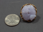 Lavender Jade carved "Double Badgers" 14K Yellow Gold Ring