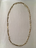 18K Yellow Gold and Cultured Pearl Necklace 17"