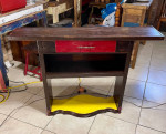 Rustic Entry Way-Sofa Table-Tv Stand with Red Drawer and Yellow base