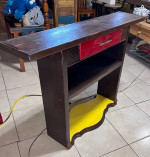 Rustic Entry Way-Sofa Table-Tv Stand with Red Drawer and Yellow base