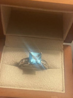 Blue topaz diamond engagement ring for sale
