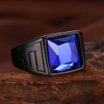 MEN'S CONTEMPORARY RING BLACK DESIGN WITH COBALT BLUE STONE