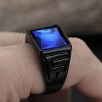 MEN'S CONTEMPORARY RING BLACK DESIGN WITH COBALT BLUE STONE