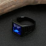 MEN'S CONTEMPORARY RING BLACK DESIGN WITH COBALT BLUE STONE