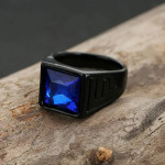 MEN'S CONTEMPORARY RING BLACK DESIGN WITH COBALT BLUE STONE