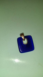 Blue silver tone square pendant