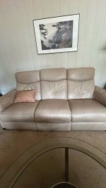 Modern Leather Power Reclining Sofa - cream