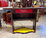 Rustic Entry Way-Sofa Table-Tv Stand with Red Drawer and Yellow base