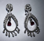 Unique ruby teardrop earrings w/ diamond in white gold