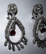 Unique ruby teardrop earrings w/ diamond in white gold