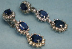Exquisite 3 Sapphire drop earrings w/ diamonds in white gold