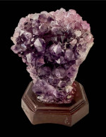 Amethyst Crystal Geode on Wood Base Brazilian Specimen