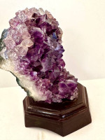 Amethyst Crystal Geode on Wood Base Brazilian Specimen