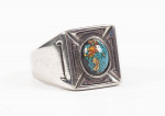 Unisex Large Stainless Steel Ring, Turquoise Chips Gold Foil Size 11.5