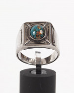 Unisex Large Stainless Steel Ring, Turquoise Chips Gold Foil Size 11.5