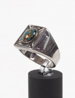 Unisex Large Stainless Steel Ring, Turquoise Chips Gold Foil Size 11.5