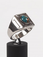 Unisex Large Stainless Steel Ring, Turquoise Chips Gold Foil Size 11.5