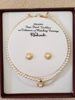 Faux Pearl Necklace w/ Enhancer & Matching Earrings