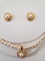 Faux Pearl Necklace w/ Enhancer & Matching Earrings