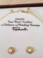 Faux Pearl Necklace w/ Enhancer & Matching Earrings