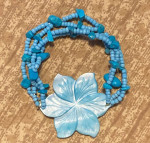 Shell flower bracelet tropical blue seed beads and stones stretch band
