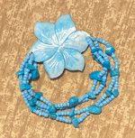 Shell flower bracelet tropical blue seed beads and stones stretch band