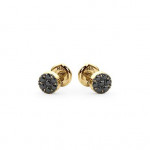 14k Solid Gold & Black Diamond Floral Motif Earring