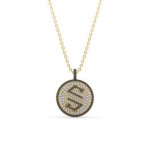14k Solid Gold & White/Black Diamond Micro "S" Pendant
